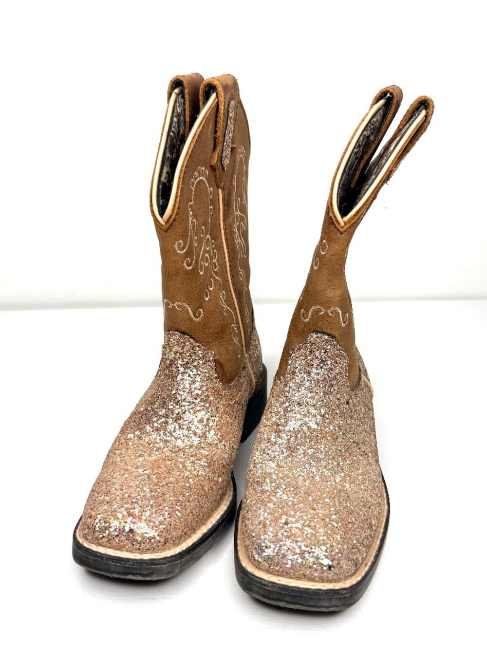 SHYANNE Girls Sparkle Plenty Glitter Embroidered Boho Western Cowgirl Boots Sz 1
